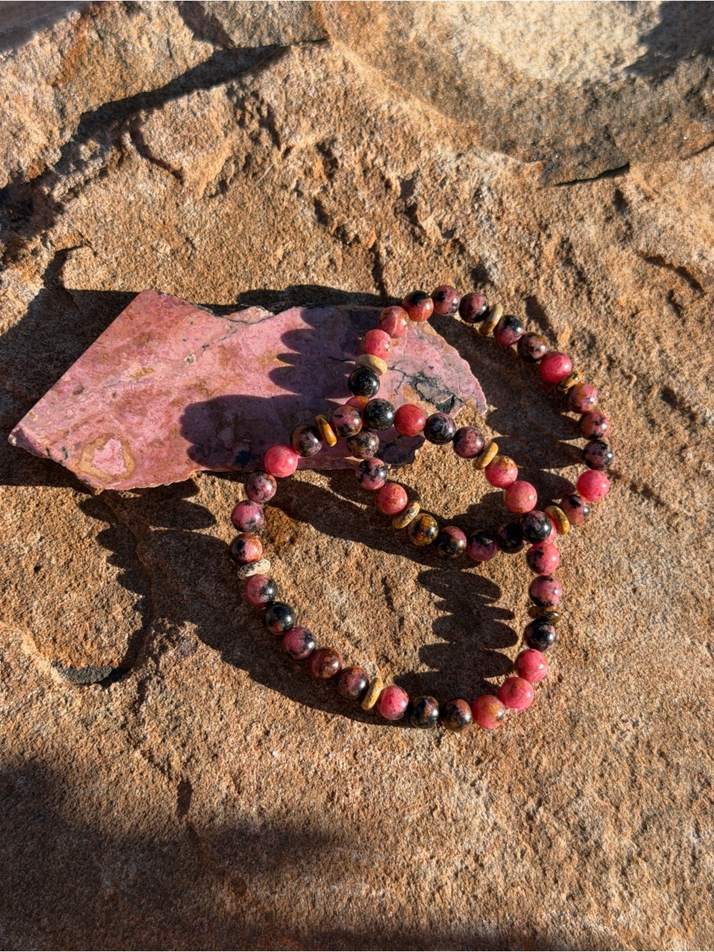 Handmade Rhodonite Beaded Stretch Bracelet Set